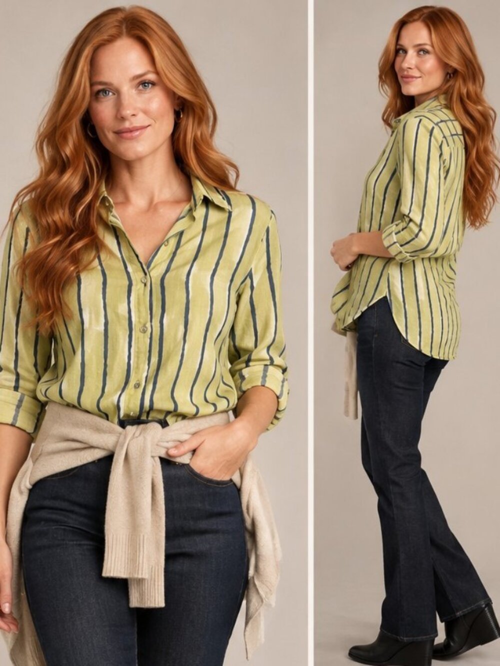 NIC+ZOE Striped High-Low Button Down Shirt XS